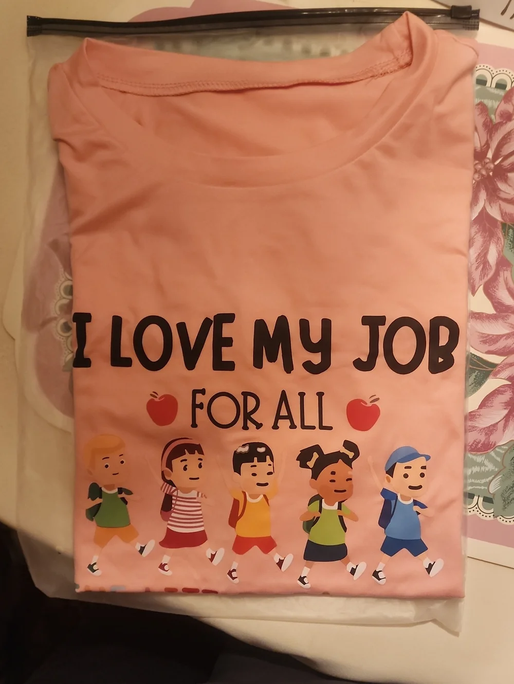 I Love My Job For All Short Sleeve Tee - Pink Graphic Crewneck